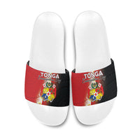 Tonga Emancipation Day Slide Sandals Tongan Ngatu Pattern With Plumeria LT05 Red - Polynesian Pride