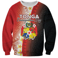 Personalised Tonga Emancipation Day Sweatshirt Tongan Ngatu Pattern With Plumeria LT05 Unisex Red - Polynesian Pride
