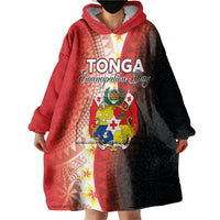 Personalised Tonga Emancipation Day Wearable Blanket Hoodie Tongan Ngatu Pattern With Plumeria LT05 - Polynesian Pride