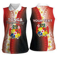 Personalised Tonga Emancipation Day Women Sleeveless Polo Shirt Tongan Ngatu Pattern With Plumeria LT05 - Polynesian Pride