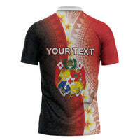 Personalised Tonga Emancipation Day Zipper Polo Shirt Tongan Ngatu Pattern With Plumeria LT05 - Polynesian Pride