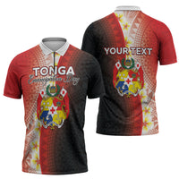 Personalised Tonga Emancipation Day Zipper Polo Shirt Tongan Ngatu Pattern With Plumeria LT05 - Polynesian Pride