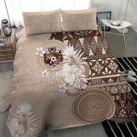 Tonga Ngatu Motifs Bedding Set With Coat Of Arms Beige LT05 - Polynesian Pride