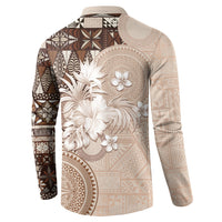 Tonga Ngatu Motifs Button Sweatshirt With Coat Of Arms Beige LT05 - Polynesian Pride