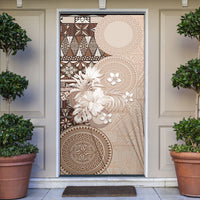Tonga Ngatu Motifs Door Cover With Coat Of Arms Beige LT05 Beige - Polynesian Pride