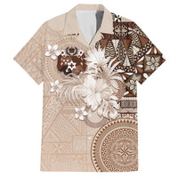 Tonga Ngatu Motifs Hawaiian Shirt With Coat Of Arms Beige LT05 Beige - Polynesian Pride
