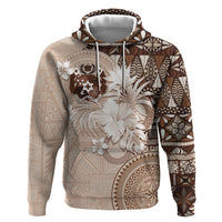 Tonga Ngatu Motifs Hoodie With Coat Of Arms Beige LT05 Pullover Hoodie Beige - Polynesian Pride