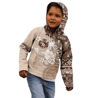 Tonga Ngatu Motifs Kid Hoodie With Coat Of Arms Beige LT05 - Polynesian Pride
