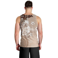 Tonga Ngatu Motifs Men Tank Top With Coat Of Arms Beige LT05 - Polynesian Pride