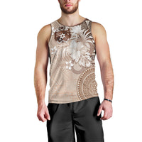 Tonga Ngatu Motifs Men Tank Top With Coat Of Arms Beige LT05 - Polynesian Pride