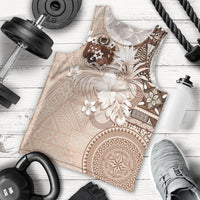 Tonga Ngatu Motifs Men Tank Top With Coat Of Arms Beige LT05 - Polynesian Pride