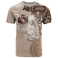 Tonga Ngatu Motifs T Shirt With Coat Of Arms Beige LT05 Beige - Polynesian Pride