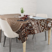 Tonga Ngatu Motifs Tablecloth With Coat Of Arms Beige LT05 - Polynesian Pride