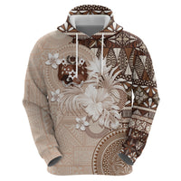Tonga Ngatu Motifs Zip Hoodie With Coat Of Arms Beige LT05 - Polynesian Pride