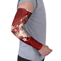 Tonga Ngatu Motifs Arm Sleeves With Coat Of Arms Red LT05 - Polynesian Pride