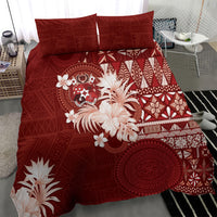 Tonga Ngatu Motifs Bedding Set With Coat Of Arms Red LT05 - Polynesian Pride