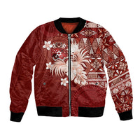 Tonga Ngatu Motifs Bomber Jacket With Coat Of Arms Red LT05 Unisex Red - Polynesian Pride