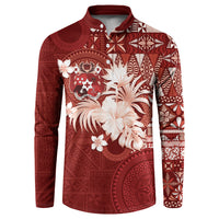 Tonga Ngatu Motifs Button Sweatshirt With Coat Of Arms Red LT05 Red - Polynesian Pride
