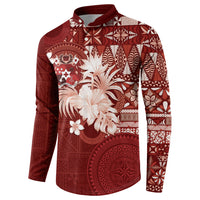 Tonga Ngatu Motifs Button Sweatshirt With Coat Of Arms Red LT05 - Polynesian Pride