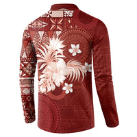 Tonga Ngatu Motifs Button Sweatshirt With Coat Of Arms Red LT05 - Polynesian Pride