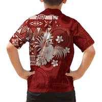 Tonga Ngatu Motifs Family Matching Mermaid Dress and Hawaiian Shirt With Coat Of Arms Red LT05 - Polynesian Pride