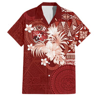 Tonga Ngatu Motifs Family Matching Mermaid Dress and Hawaiian Shirt With Coat Of Arms Red LT05 Dad's Shirt - Short Sleeve Red - Polynesian Pride