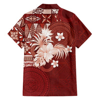 Tonga Ngatu Motifs Family Matching Off Shoulder Maxi Dress and Hawaiian Shirt With Coat Of Arms Red LT05 - Polynesian Pride