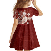 Tonga Ngatu Motifs Family Matching Off Shoulder Short Dress and Hawaiian Shirt With Coat Of Arms Red LT05 - Polynesian Pride