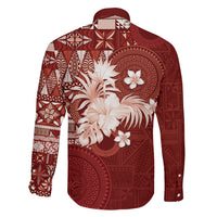 Tonga Ngatu Motifs Family Matching Short Sleeve Bodycon Dress and Hawaiian Shirt With Coat Of Arms Red LT05 - Polynesian Pride