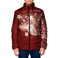 Tonga Ngatu Motifs Padded Jacket With Coat Of Arms Red LT05 Men Red - Polynesian Pride