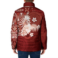 Tonga Ngatu Motifs Padded Jacket With Coat Of Arms Red LT05 - Polynesian Pride