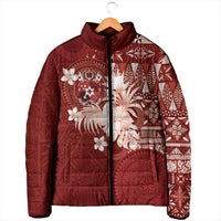 Tonga Ngatu Motifs Padded Jacket With Coat Of Arms Red LT05 - Polynesian Pride