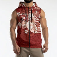 Tonga Ngatu Motifs Sleeveless Zip Hoodie With Coat Of Arms Red LT05 - Polynesian Pride