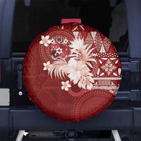 Tonga Ngatu Motifs Spare Tire Cover With Coat Of Arms Red LT05 No hole Red - Polynesian Pride