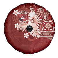 Tonga Ngatu Motifs Spare Tire Cover With Coat Of Arms Red LT05 - Polynesian Pride