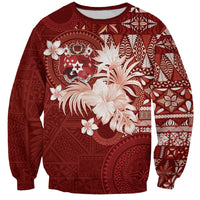 Tonga Ngatu Motifs Sweatshirt With Coat Of Arms Red LT05 Unisex Red - Polynesian Pride
