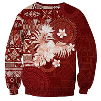 Tonga Ngatu Motifs Sweatshirt With Coat Of Arms Red LT05 - Polynesian Pride