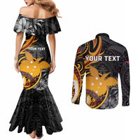 Personalised Papua New Guinea Couples Matching Mermaid Dress and Long Sleeve Button Shirt Happy Independence Day LT05 - Polynesian Pride