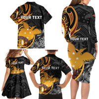 Personalised Papua New Guinea Family Matching Long Sleeve Bodycon Dress and Hawaiian Shirt Happy Independence Day LT05 Mom's Dress Black - Polynesian Pride