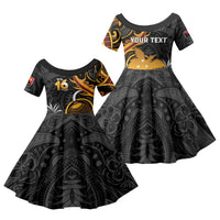 Personalised Papua New Guinea Family Matching Mermaid Dress and Hawaiian Shirt Happy Independence Day LT05 Daughter's Dress Black - Polynesian Pride