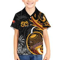 Personalised Papua New Guinea Family Matching Off The Shoulder Long Sleeve Dress and Hawaiian Shirt Happy 50th Independence Anniversary - Polynesian Pride
