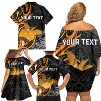 Personalised Papua New Guinea Family Matching Off Shoulder Short Dress and Hawaiian Shirt Happy Independence Day LT05 Mom's Dress Black - Polynesian Pride