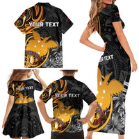 Personalised Papua New Guinea Family Matching Short Sleeve Bodycon Dress and Hawaiian Shirt Happy Independence Day LT05 Mom's Dress Black - Polynesian Pride
