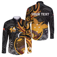 Personalised Papua New Guinea Family Matching Tank Maxi Dress and Hawaiian Shirt Happy Independence Day LT05 Dad's Shirt - Long Sleeve Black - Polynesian Pride