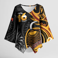 Personalised Papua New Guinea Kimono Sleeve Blouse Happy Independence Day LT05 Female Black - Polynesian Pride