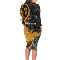 Personalised Papua New Guinea Long Sleeve Bodycon Dress Happy 50th Independence Anniversary - Polynesian Pride