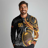 Personalised Papua New Guinea Long Sleeve Polo Shirt Happy 50th Independence Anniversary - Polynesian Pride