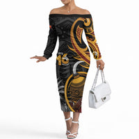 Personalised Papua New Guinea Off The Shoulder Long Sleeve Dress Happy Independence Day LT05 Women Black - Polynesian Pride