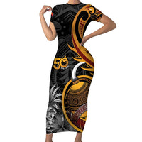 Personalised Papua New Guinea Short Sleeve Bodycon Dress Happy Independence Day LT05 Long Dress Black - Polynesian Pride