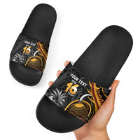 Personalised Papua New Guinea Slide Sandals Happy 50th Independence Anniversary LT05 Black - Polynesian Pride